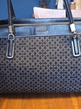 Coach Madison Kimberly Carryall bag in black Op Art needlepoint
